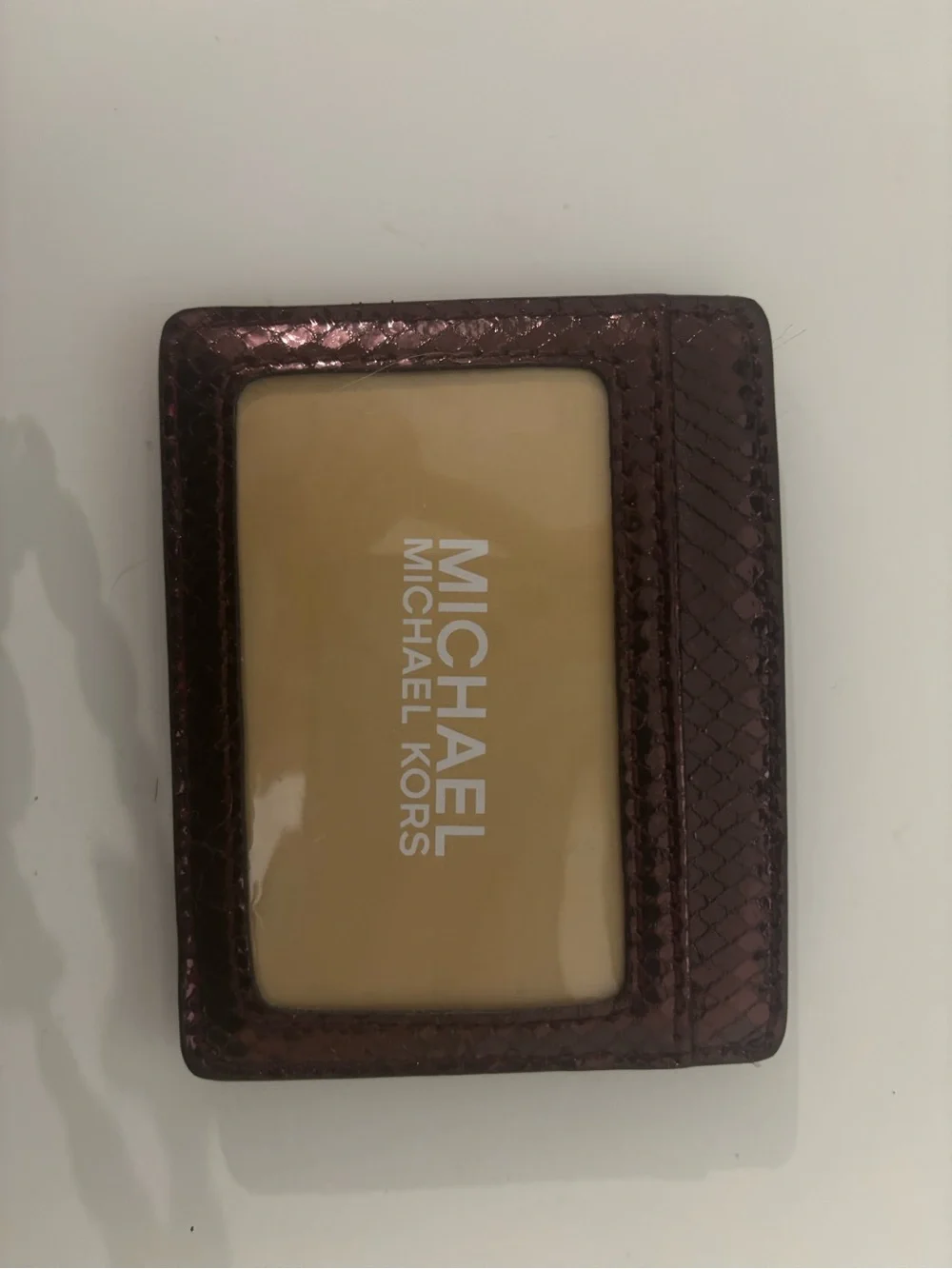 Michael Kors Metallic Plum Snake-Embossed Card Case with Gold Logo